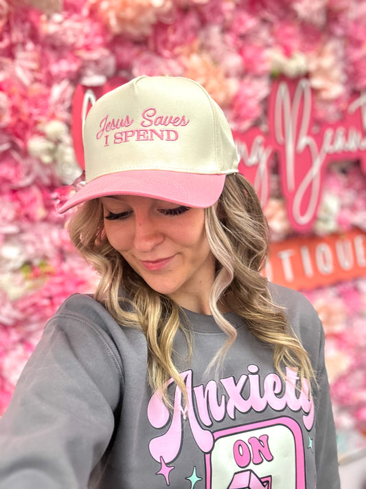 Jesus Saves I Spend - Pink Trucker Hat