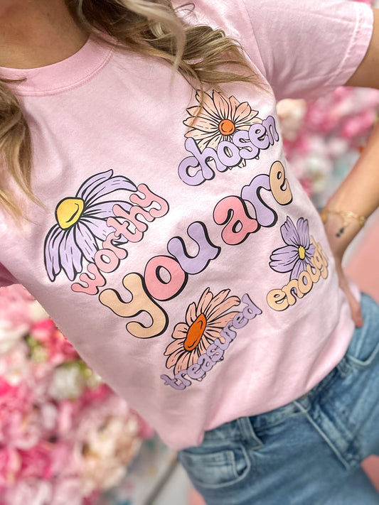 You Are Affirmation Flowers Graphic Tee