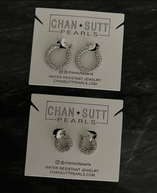 Silver Medium Diamond Hoops