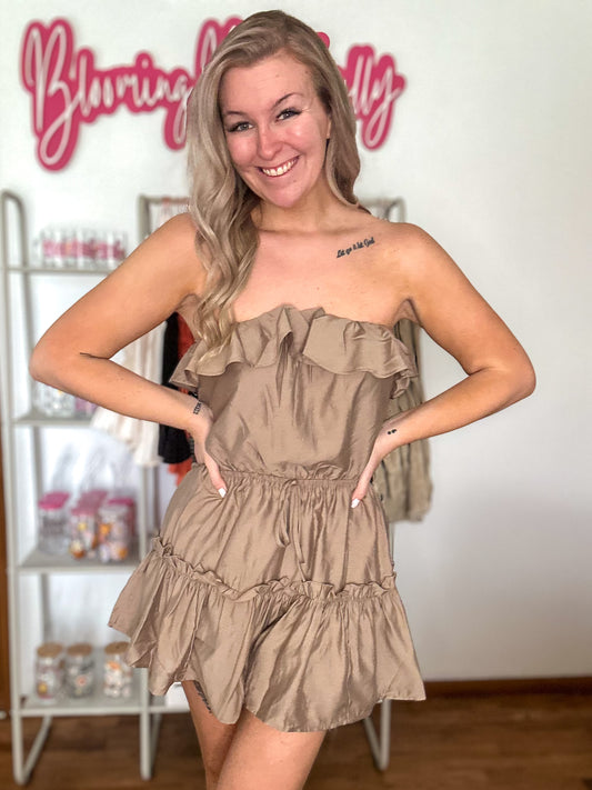 Molly Ruffled Strapless Romper - Mocha