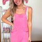 Ella Sleeveless Double Gauze Overall Romper W/ Pockets - Pink