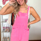 Ella Sleeveless Double Gauze Overall Romper W/ Pockets - Pink