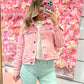 Aria All Over Pearl Cropped Denim Jacket - Pink