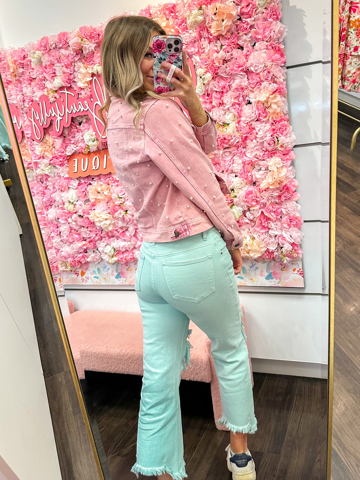 Hampton High Rise Knee Distressed Straight RISEN Jeans - Mint