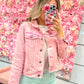 Aria All Over Pearl Cropped Denim Jacket - Pink
