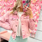 Aria All Over Pearl Cropped Denim Jacket - Pink