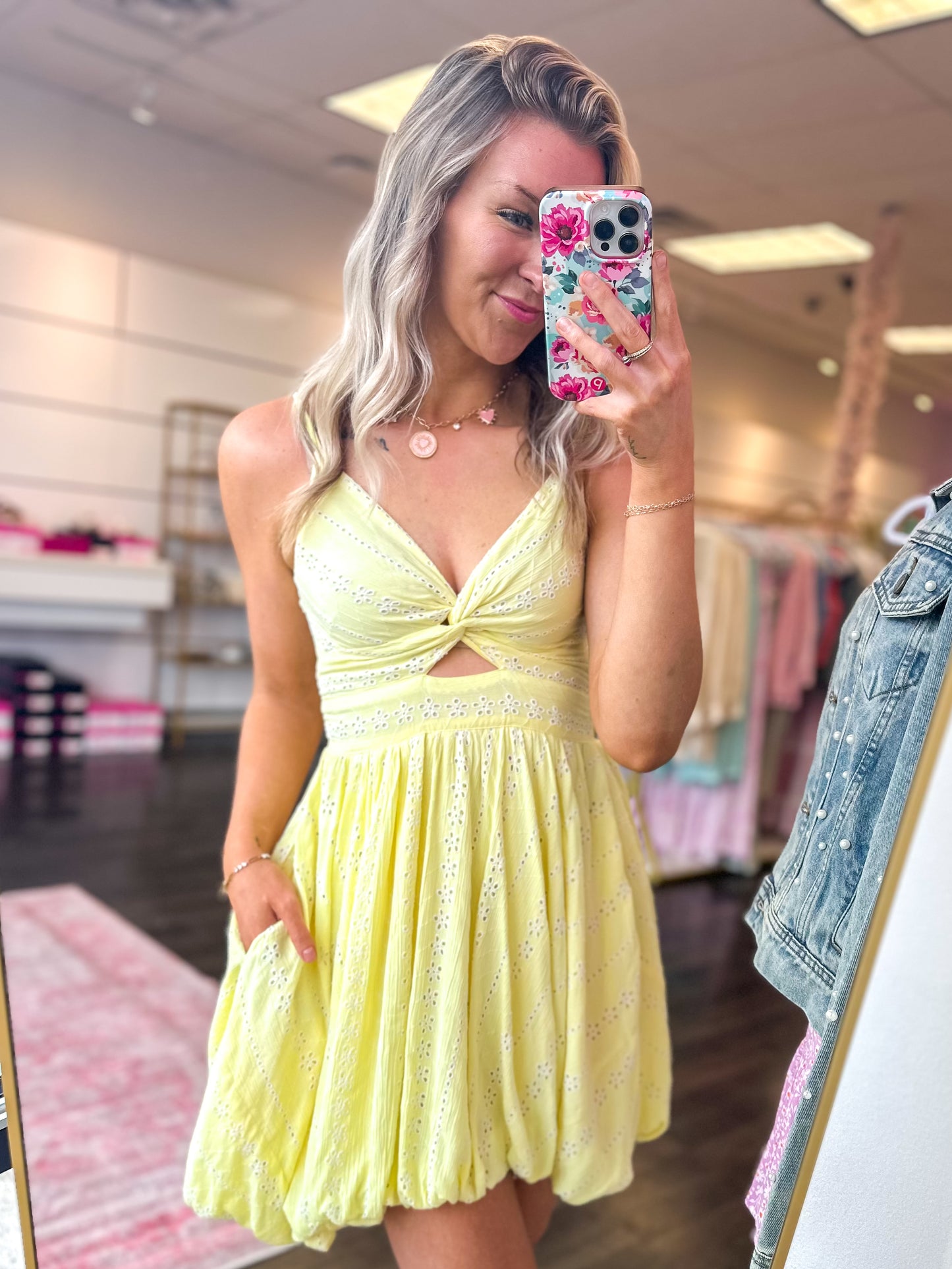 Everly Eyelet Dress - Yellow