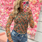 Miley Mockneck Long Sleeve Floral Print Mesh Top - Black