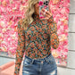 Miley Mockneck Long Sleeve Floral Print Mesh Top - Black