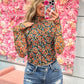 Miley Mockneck Long Sleeve Floral Print Mesh Top - Black