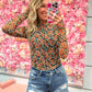 Miley Mockneck Long Sleeve Floral Print Mesh Top - Black