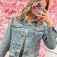 Aria All Over Pearl Cropped Denim Jacket - Medium