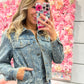 Aria All Over Pearl Cropped Denim Jacket - Medium