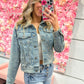 Aria All Over Pearl Cropped Denim Jacket - Medium