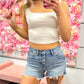 Bailey Button Down Step Side Hem High Rise RISEN Shorts - Light