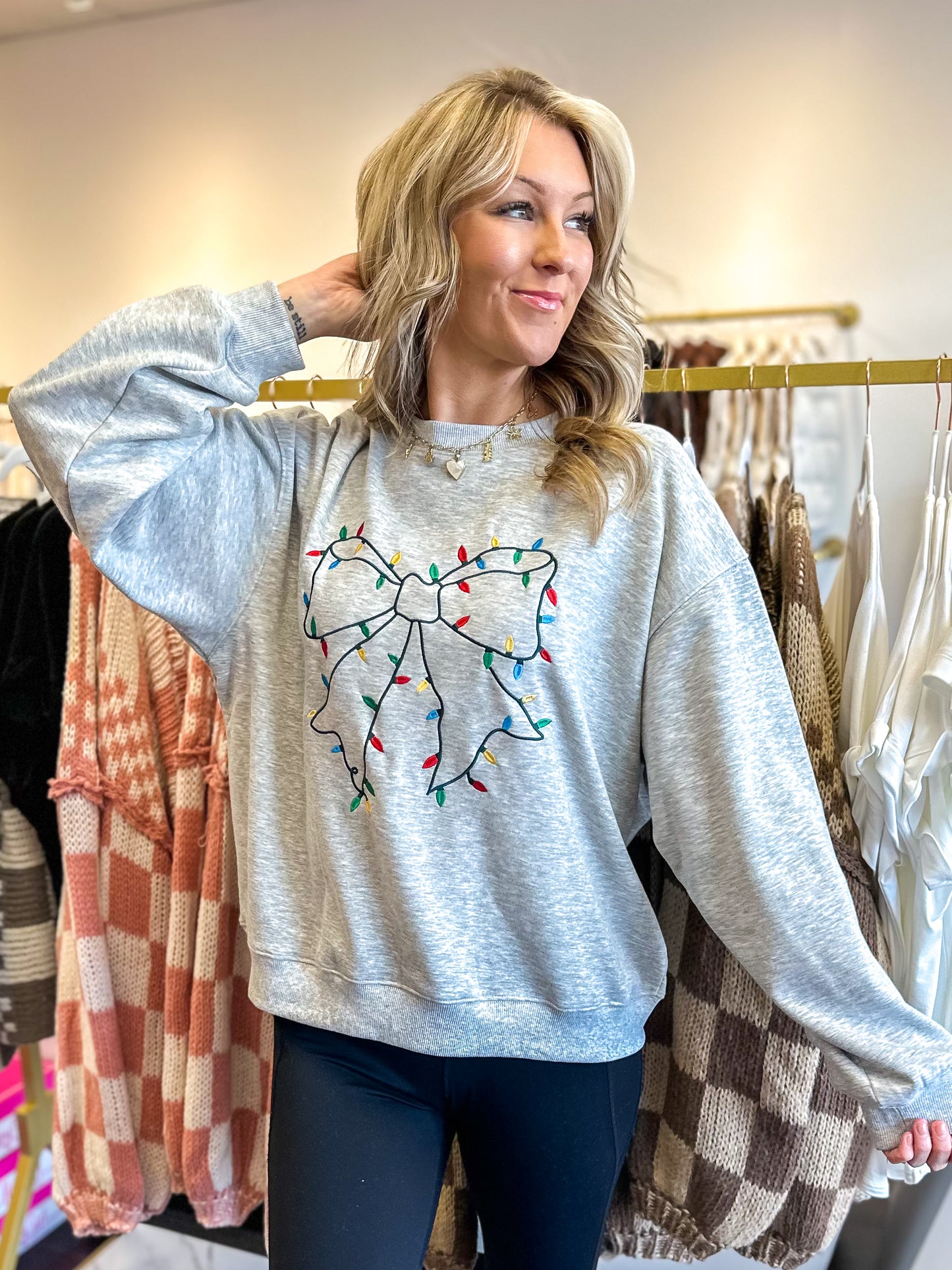 Bow Christmas Lights Holiday Sweatshirt