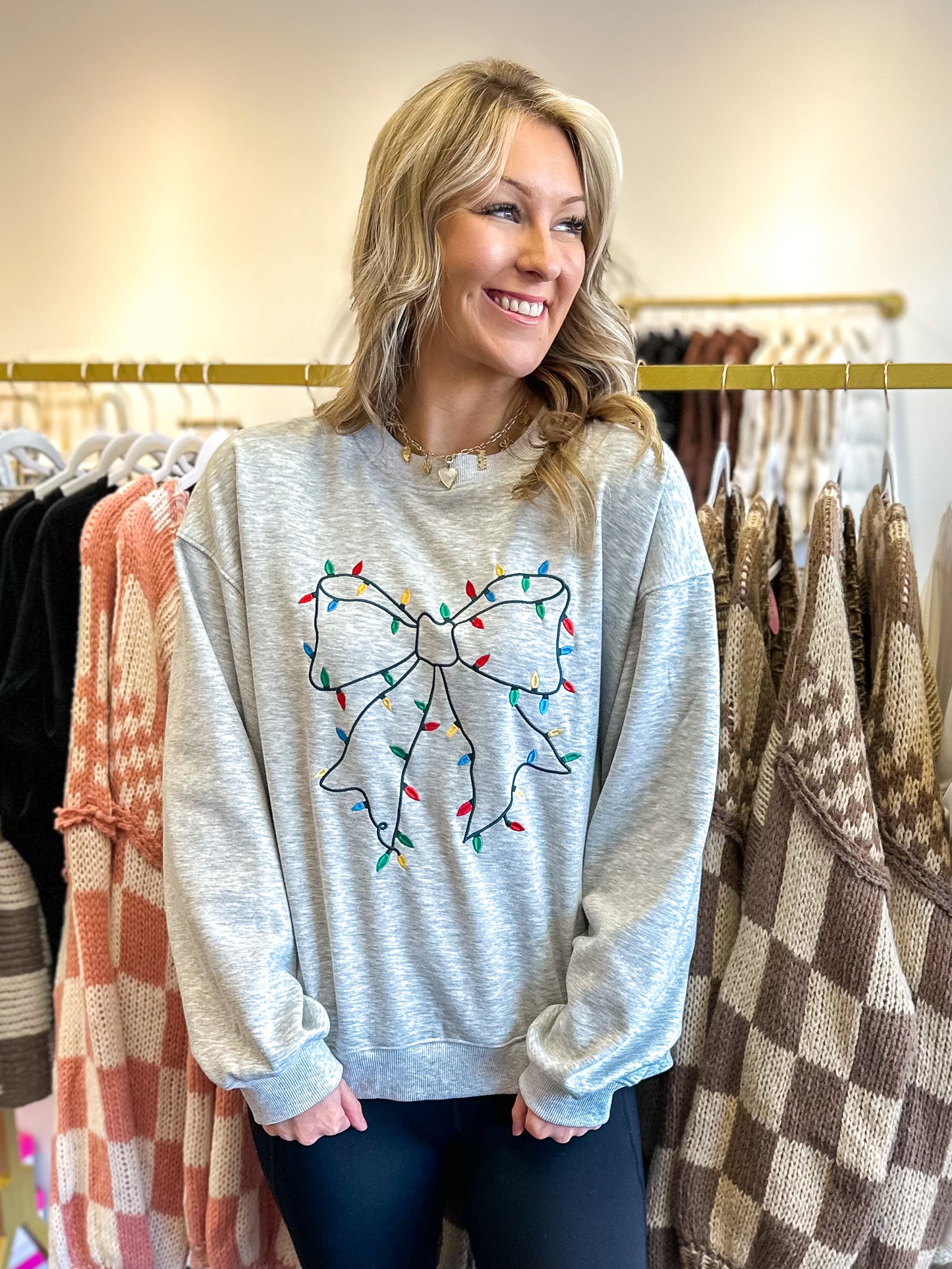 Bow Christmas Lights Holiday Sweatshirt