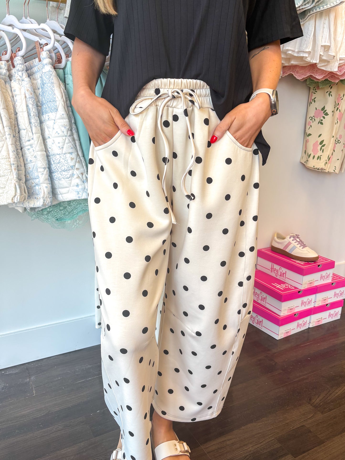 Dottie Scuba Barrel Lounge Pants - Cream/Black