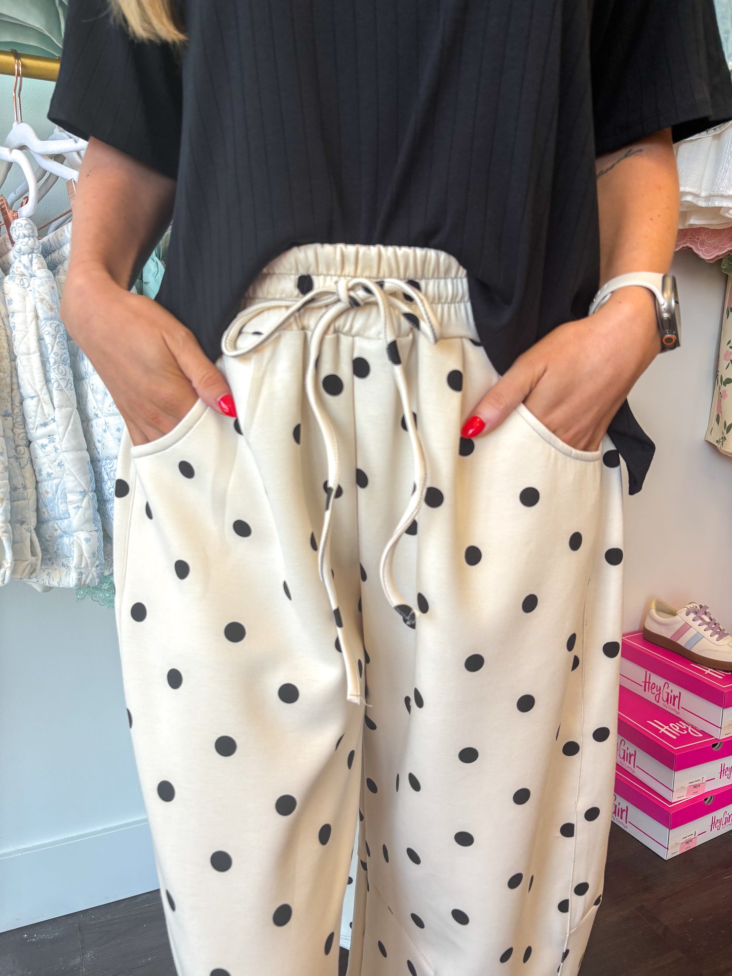 Dottie Scuba Barrel Lounge Pants - Cream/Black