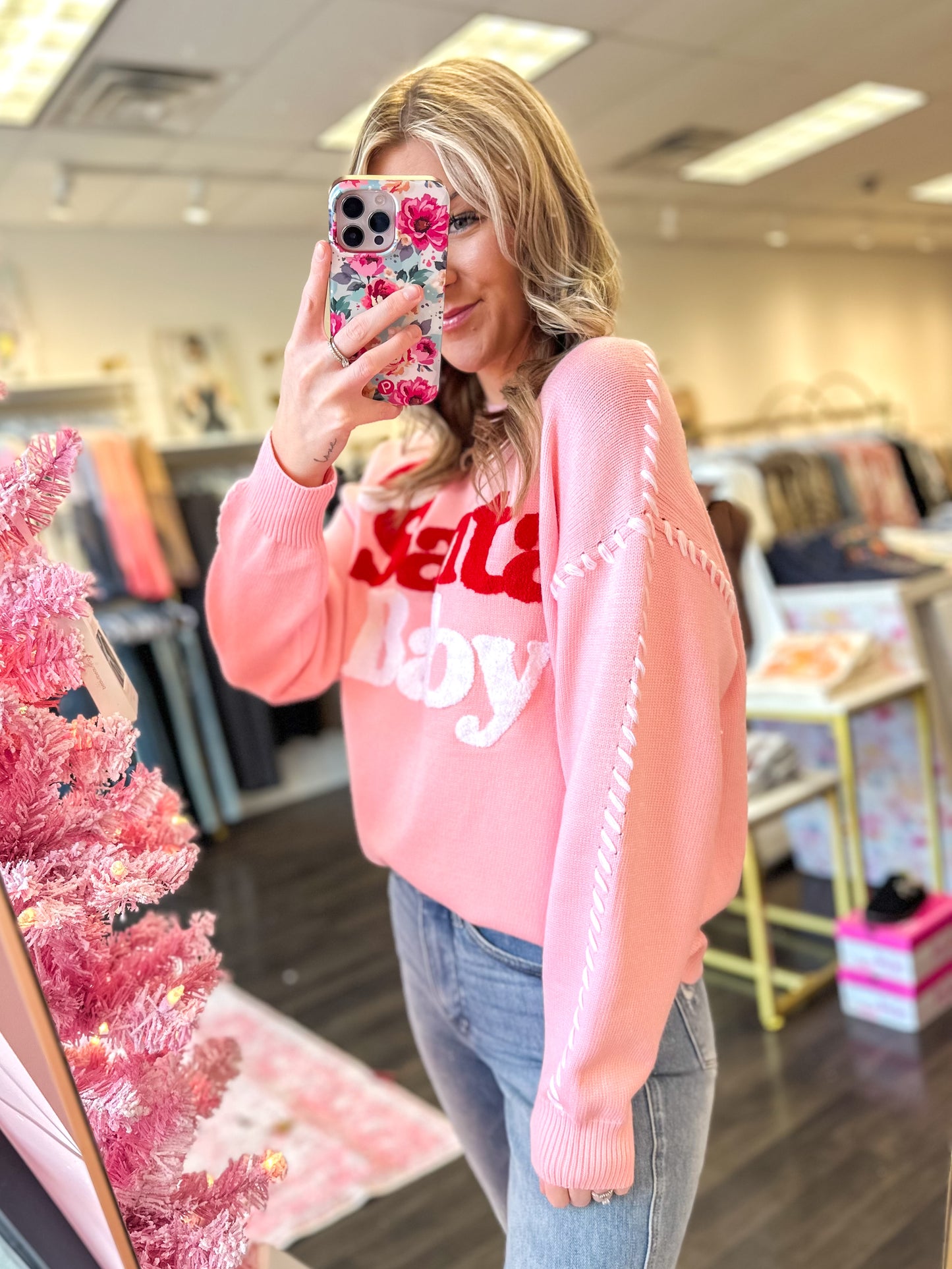 Santa Baby Pink Knit Sweater