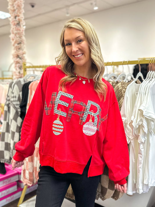 Merry Plaid Pullover - Red