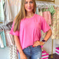 Rory Ribbed Knit Boyfriend Top - Hot Pink