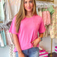 Rory Ribbed Knit Boyfriend Top - Hot Pink