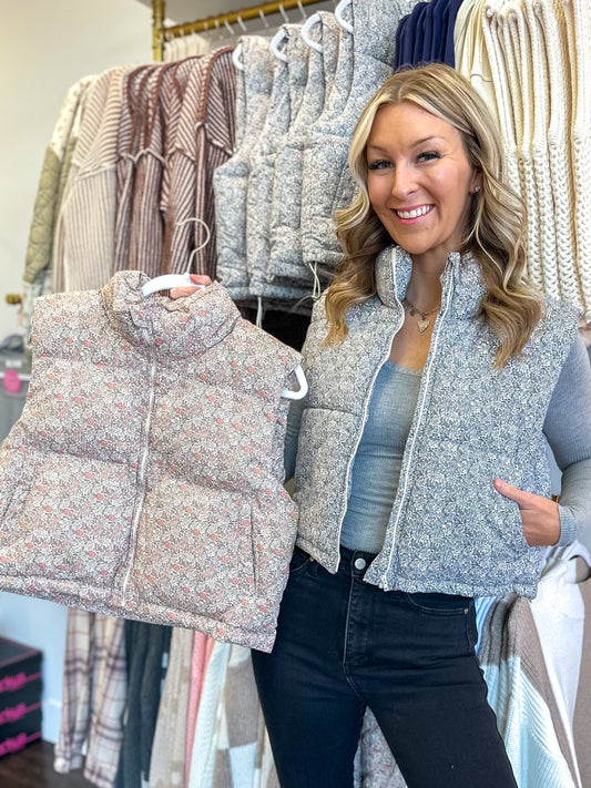 Haven High Neck Floral Puffer Vest