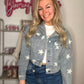 Scarlett Star Print Distressed Cropped Denim Jacket