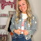 Scarlett Star Print Distressed Cropped Denim Jacket