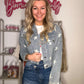 Scarlett Star Print Distressed Cropped Denim Jacket