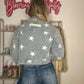 Scarlett Star Print Distressed Cropped Denim Jacket