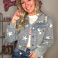 Scarlett Star Print Distressed Cropped Denim Jacket