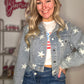 Scarlett Star Print Distressed Cropped Denim Jacket