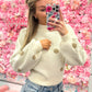 Felicity Fuzzy Polka Dot Crop Sweater - Ivory/Taupe