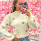 Felicity Fuzzy Polka Dot Crop Sweater - Ivory/Taupe