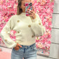 Felicity Fuzzy Polka Dot Crop Sweater - Ivory/Taupe