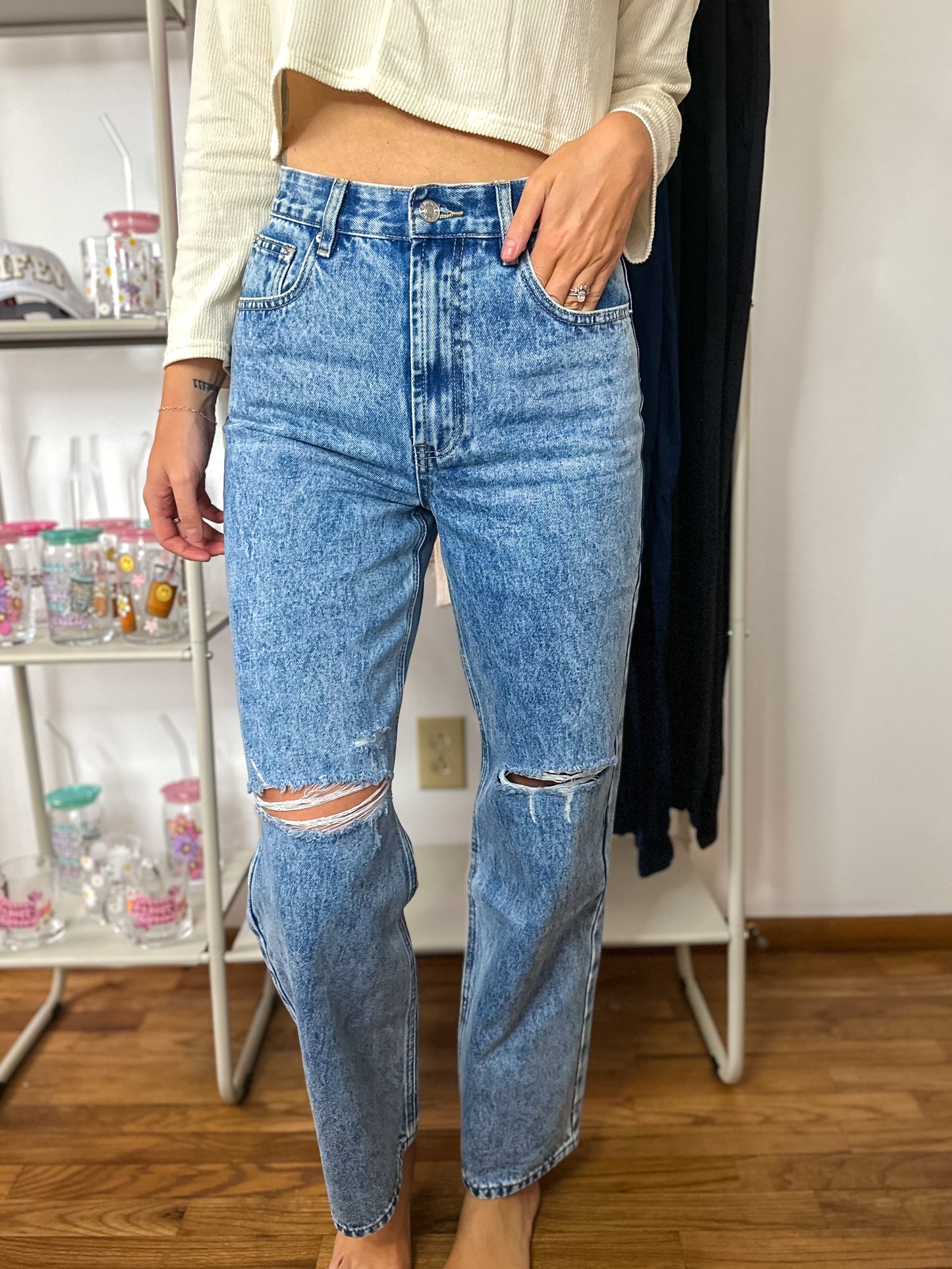 Hayley High Rise Distressed Denim Jeans - Medium Wash