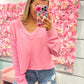 Carter Casual Comfy Soft V-Neck Knit Top - Pink