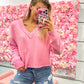 Carter Casual Comfy Soft V-Neck Knit Top - Pink