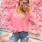 Carter Casual Comfy Soft V-Neck Knit Top - Pink