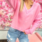 Carter Casual Comfy Soft V-Neck Knit Top - Pink