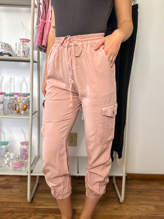 Delaney Double Pocket Tencel Cargo Joggers - Pink