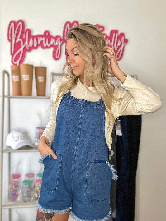 Macie Washed Cotton Denim Casual Romper Overall