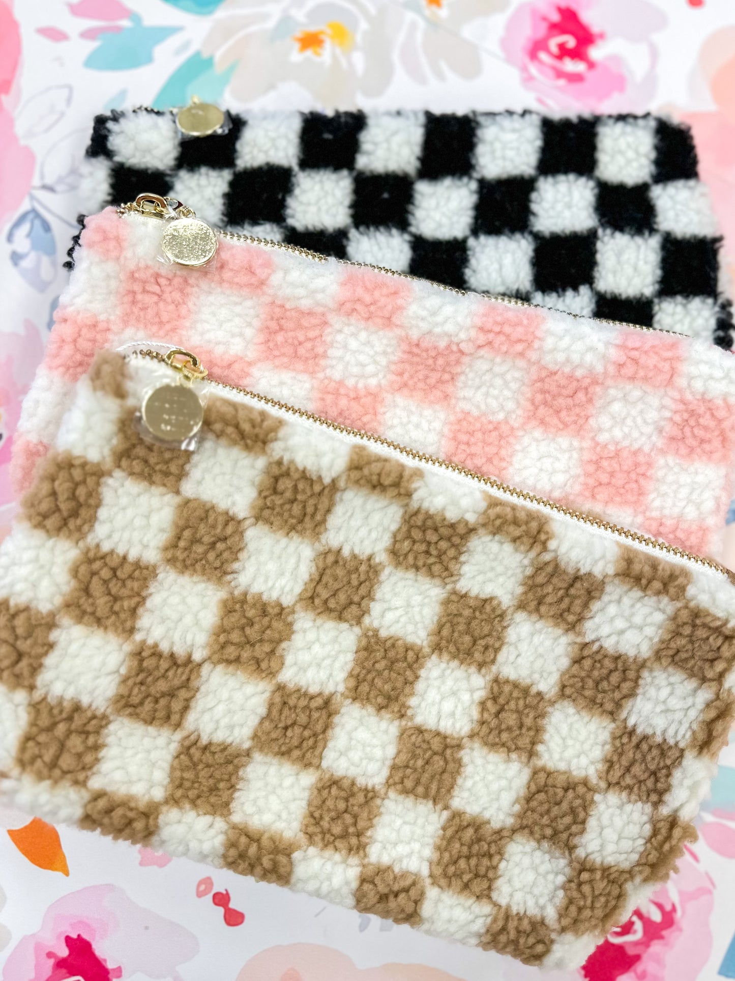 Teddy Checkered Cosmetic Pouch