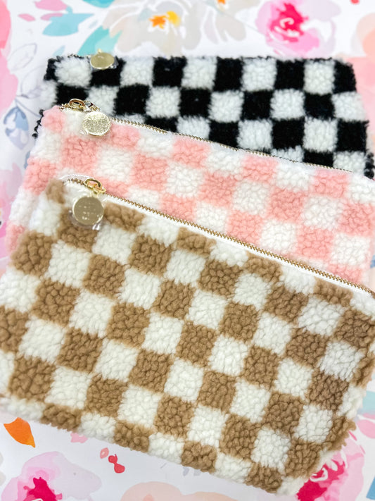 Teddy Checkered Cosmetic Pouch