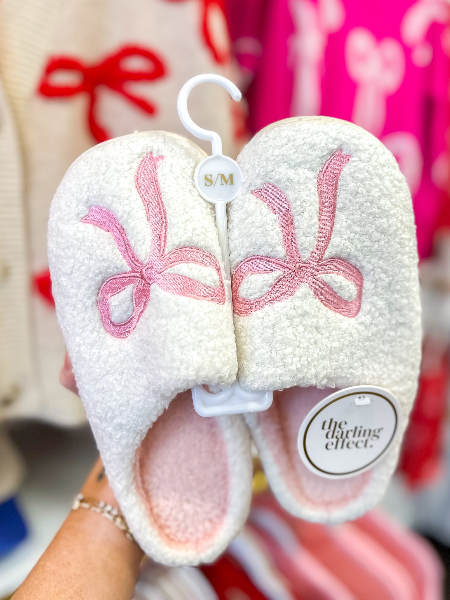 Pink Bow Fuzzy Slippers