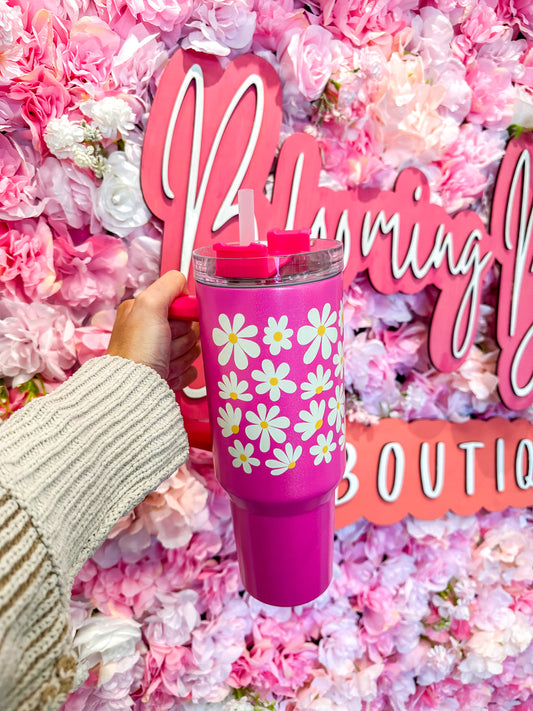 Daisies  - 40 Oz. Hot Pink Shimmer Tumbler