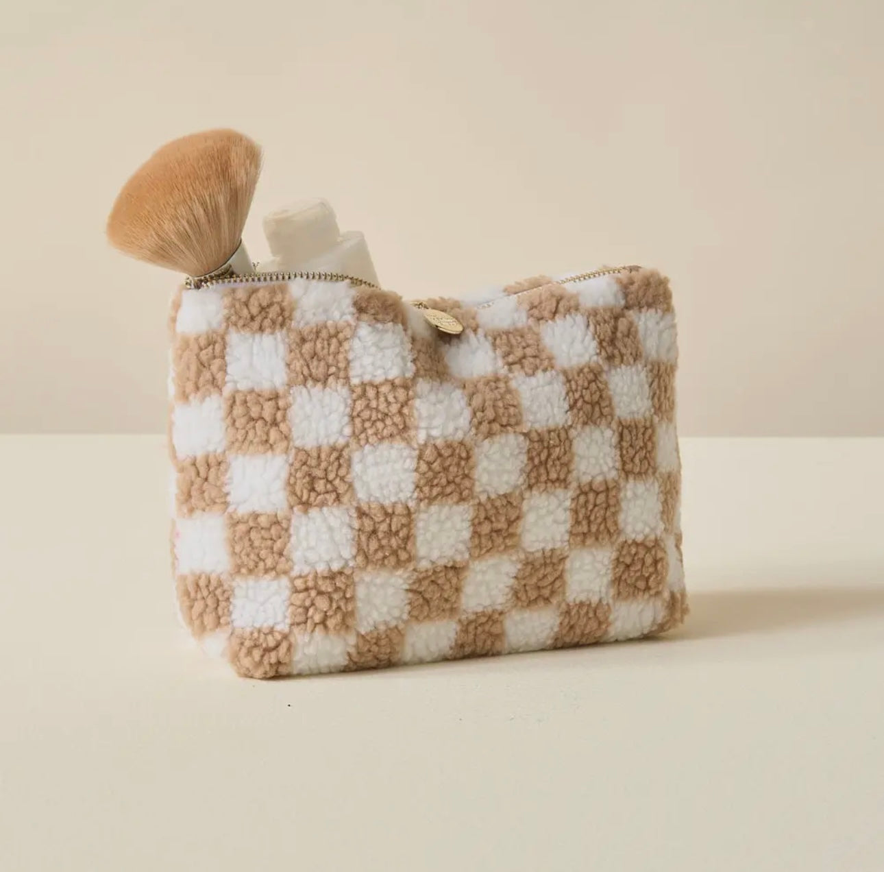 Teddy Checkered Cosmetic Pouch