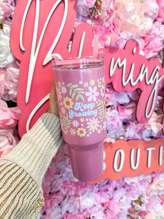 Keep Growing Floral  - 40 Oz. Light Pink Shimmer Tumbler